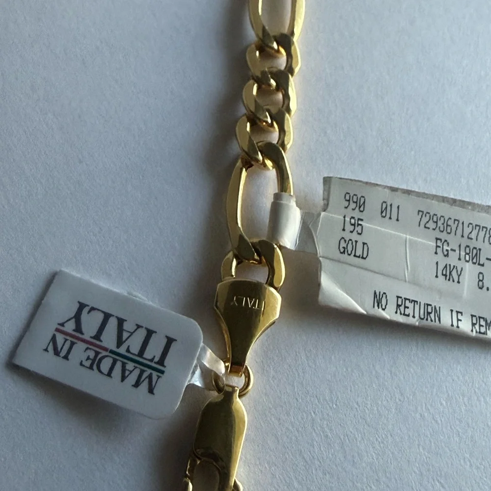 saks fifth avenue 14K Gold Mens Bracelet Figaro Made In Italy NWT $3770